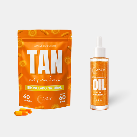 Cápsulas de Bronceado + Shimmer Oil con Ácido Hialurónico – 50 ml Tanny®