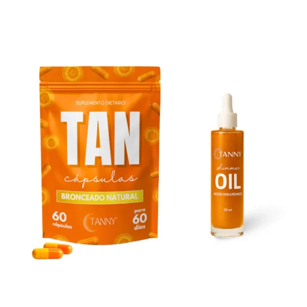 Cápsulas de Bronceado + Shimmer Oil con Ácido Hialurónico – 50 ml Tanny®